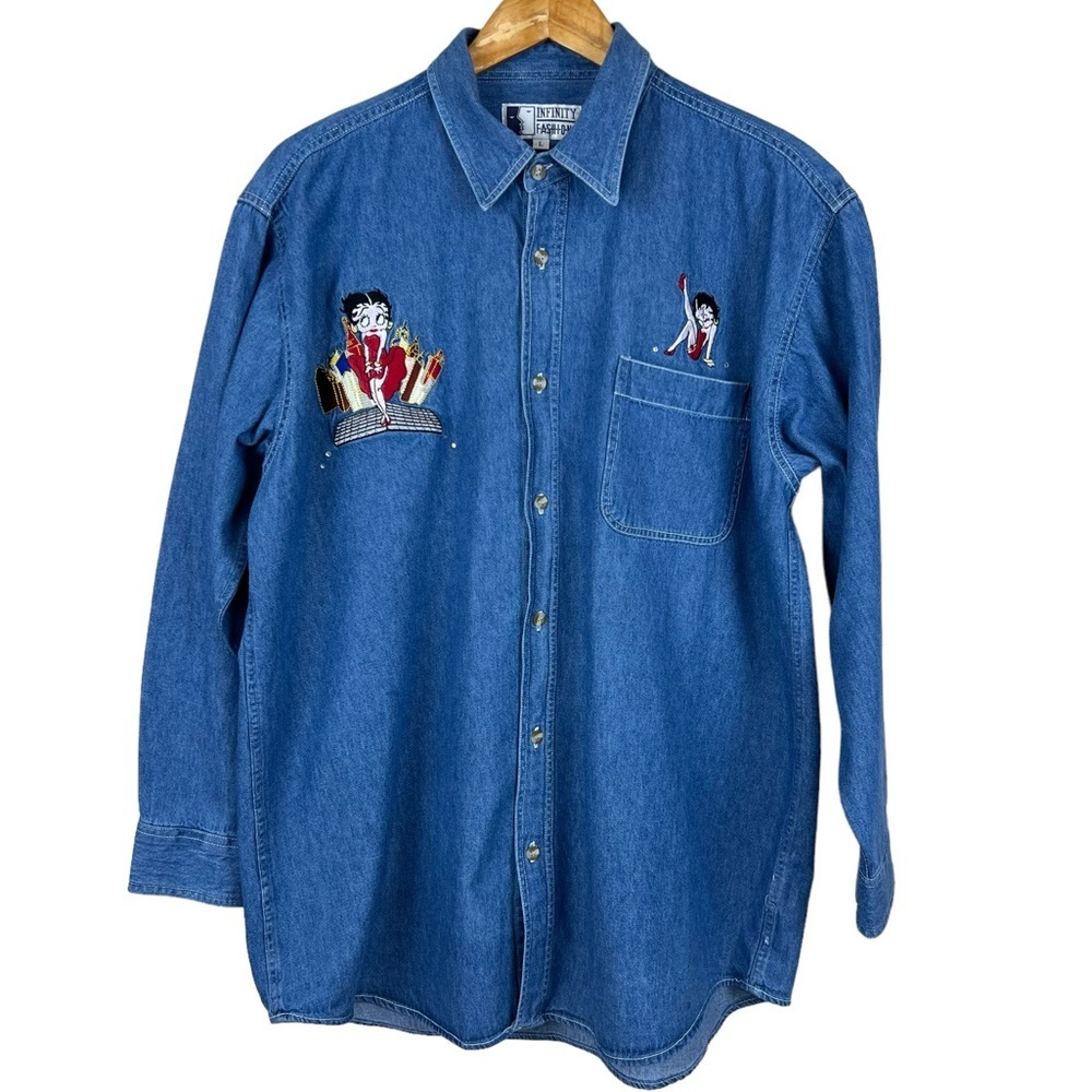 Vintage Betty Boop Blue Denim Shirt Size Large Infinity Fashions